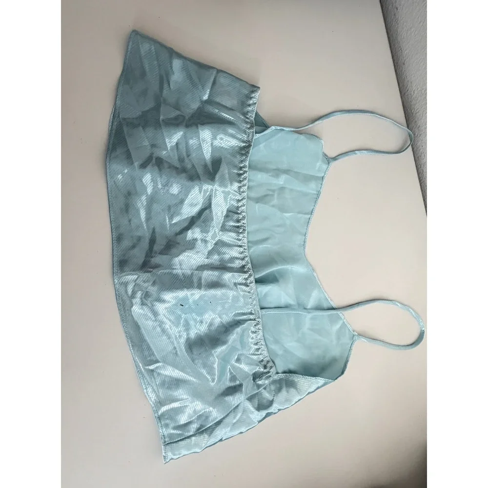 Vintage National Corset Lingerie Set Blue Satin Camisole Tap Shorts USA Made M